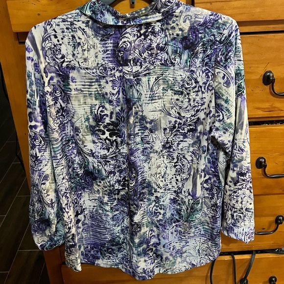Plus Sz Chicos Sz 3(XL) Watercolor button up collar long S loose fit light flowy - Picture 3 of 3